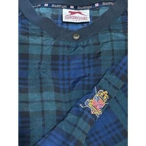 Slazenger Mens Golf Windshirt Plaid Green Blue Pullover V-Neck Jacket L Pockets